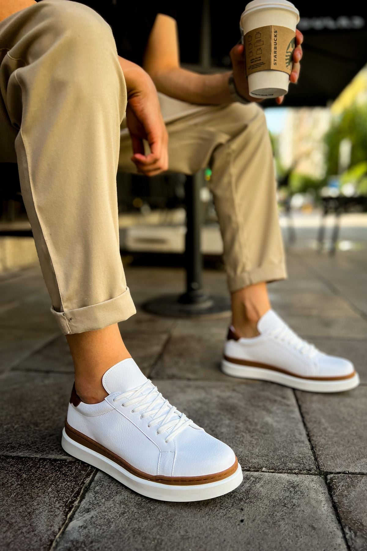 CH979 Santoni - GBT Spor Erkek Ayakkabı BEYAZ/TABA