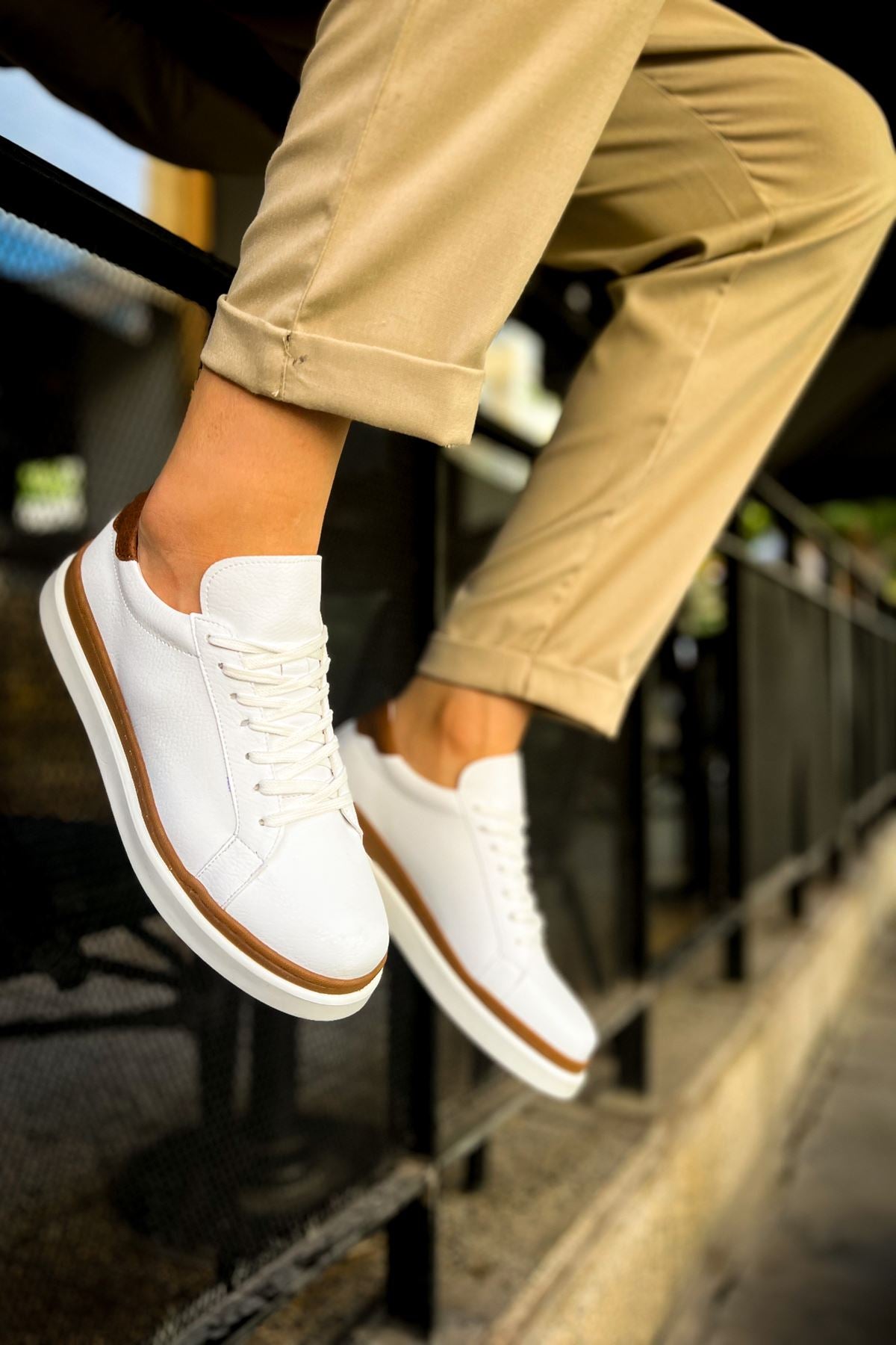 CH979 Santoni - GBT Spor Erkek Ayakkabı BEYAZ/TABA