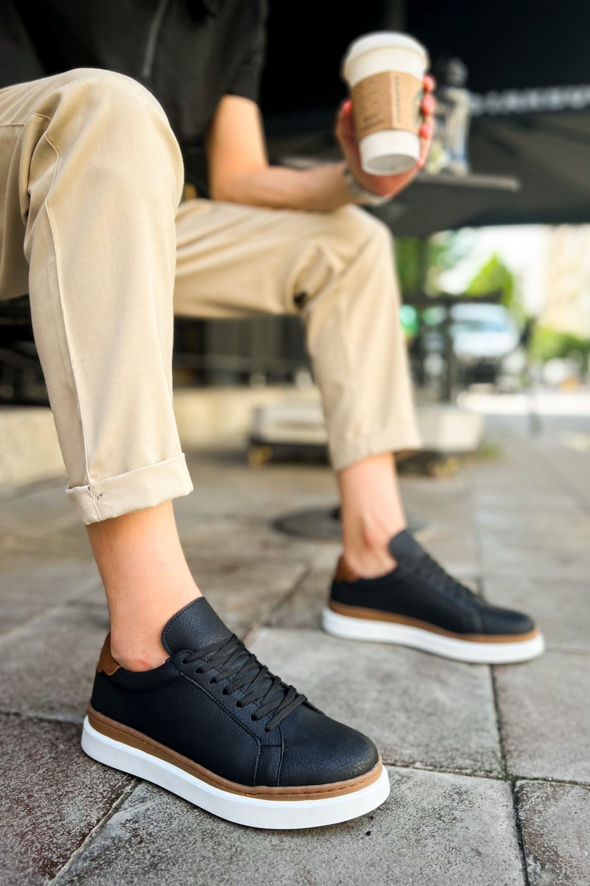 CH979 Santoni - GBT Spor Erkek Ayakkabı SIYAH/TABA