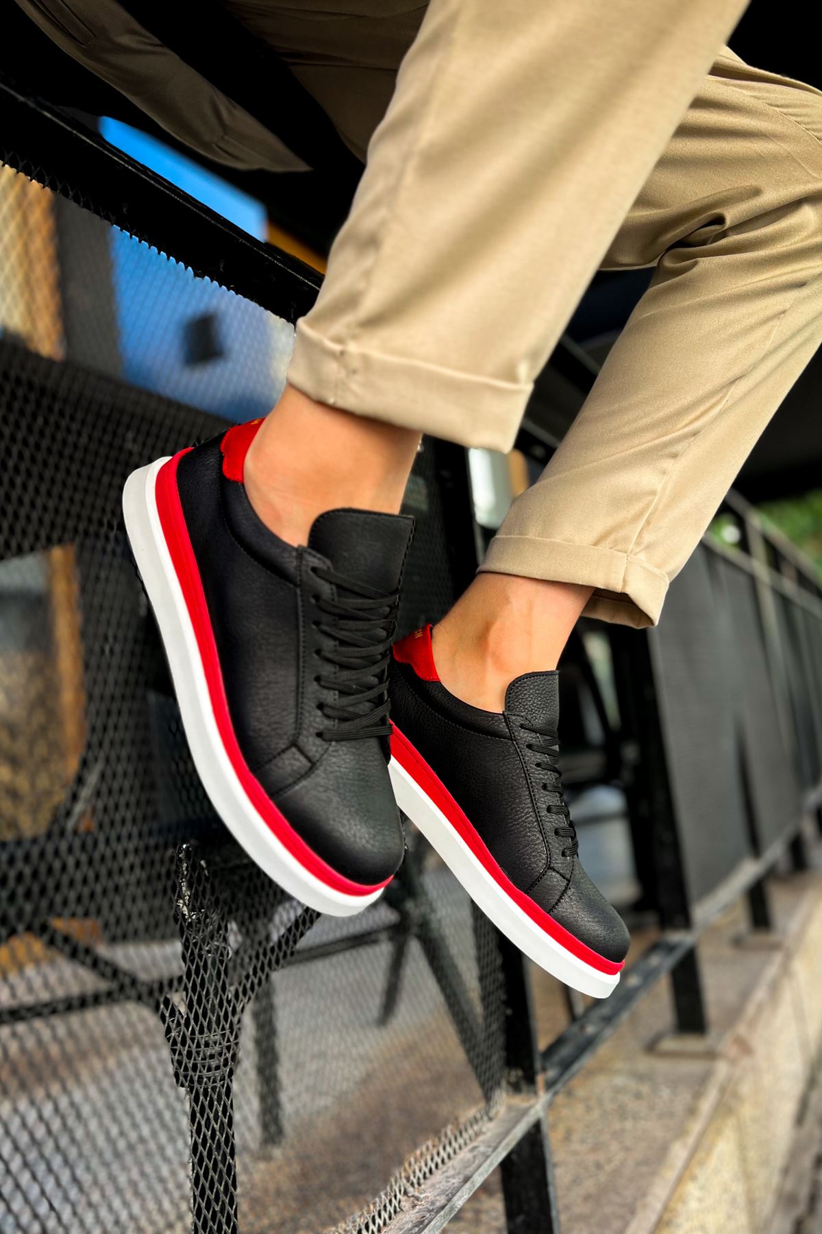 CH979 Santoni - GBT Spor Erkek Ayakkabı SIYAH/KIRMIZI