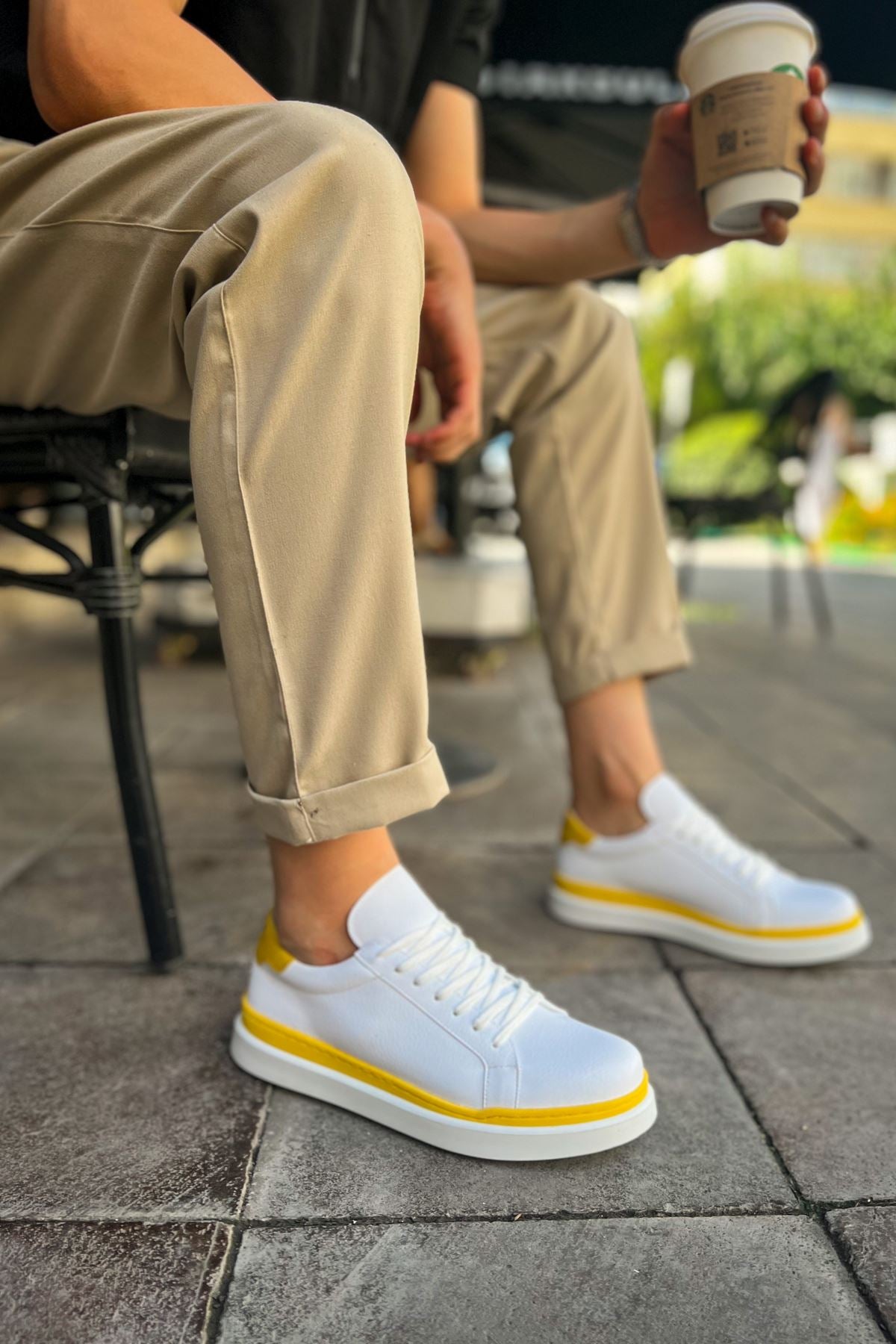 CH979 Santoni - GBT Spor Erkek Ayakkabı BEYAZ/SARI