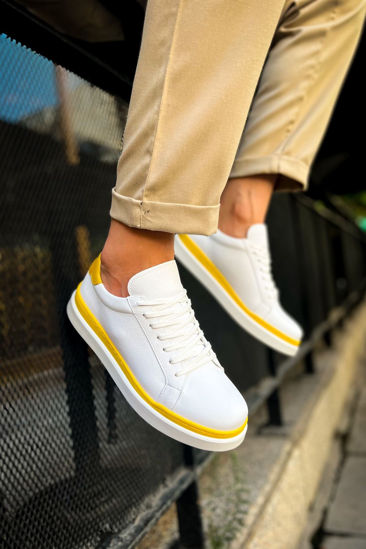CH979 Santoni - GBT Spor Erkek Ayakkabı BEYAZ/SARI