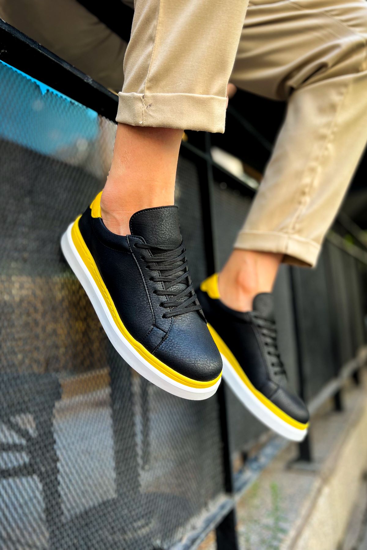 CH979 - Santoni GBT Spor Erkek Ayakkabı SIYAH/SARI