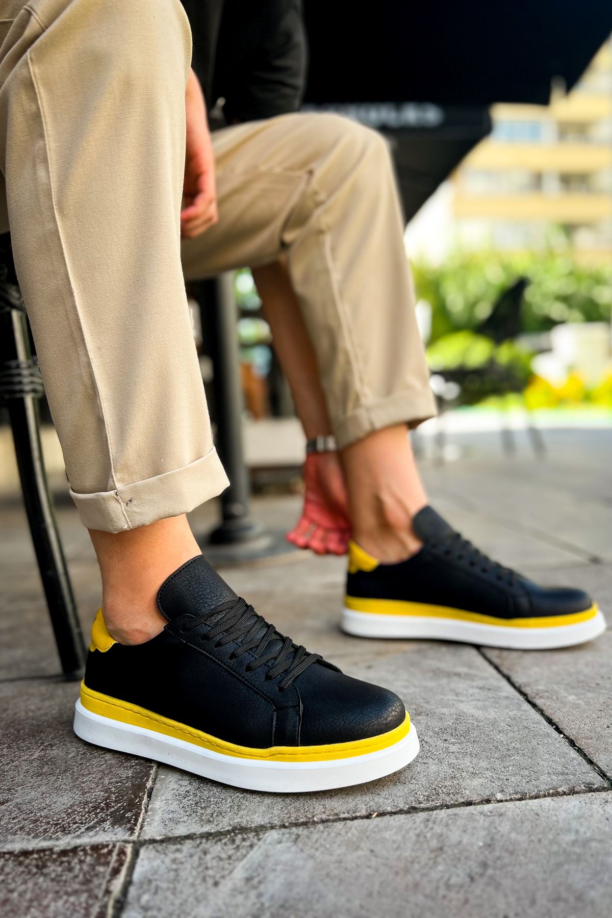 CH979 - Santoni GBT Spor Erkek Ayakkabı SIYAH/SARI